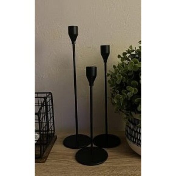 New Matte Black Taper Candle Holders Set of 3 Candlestick Holders, Metal Candle - Picture 2 of 2